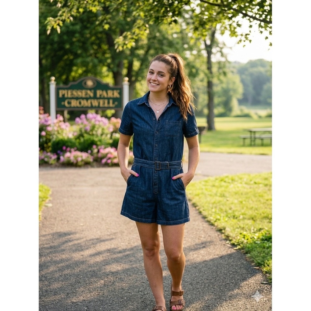 Polo Ralph Lauren Women's Size 8 Indigo Denim Utility Romper Button Front Belted